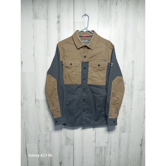 Eddie Bauer Shirt Mens Gray Brown Mountain Ops Canvas Shirt Jacket Small - Picture 1 of 11
